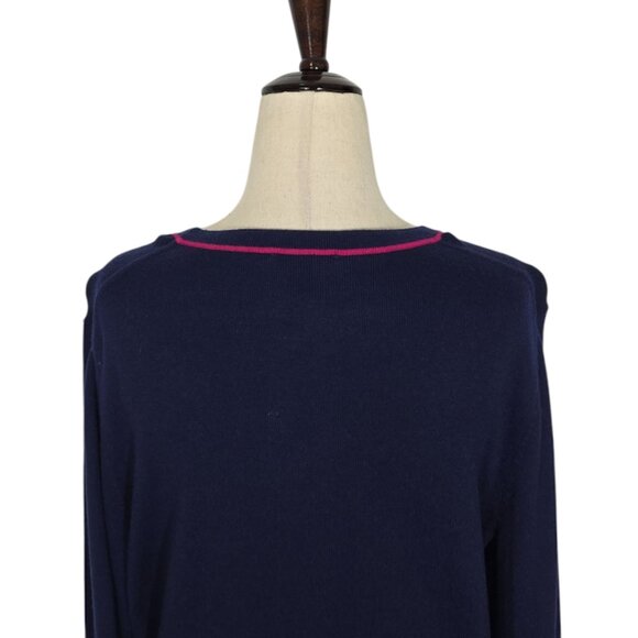 COURT & ROWE Navy Pink Trim Sweater Gold Button Cuffs crew neck Size Large NWT - Picture 5 of 9